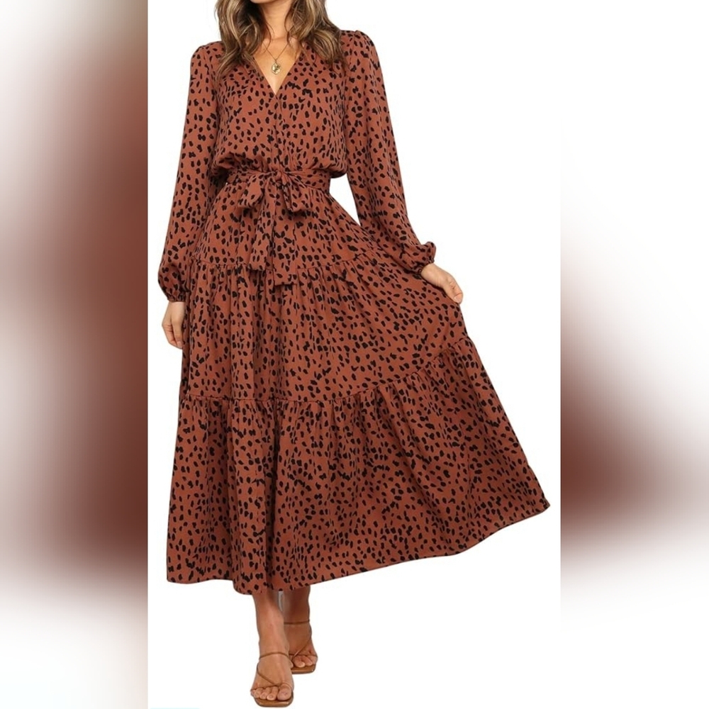 Elegant Brown Leopard Print Maxi Dress